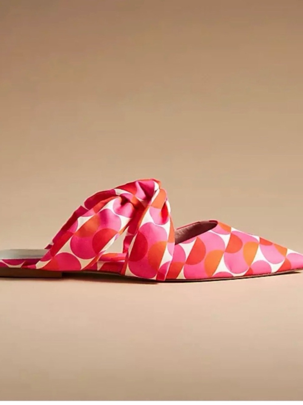 Jeffrey Campbell Tied Down Knot Mule Pink Orange Polka Dot Flats Size 9 Womens